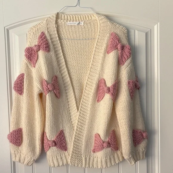 Altar’d State Cream Cardigan with Pink Bow Details Sz XS - Picture 1 of 3